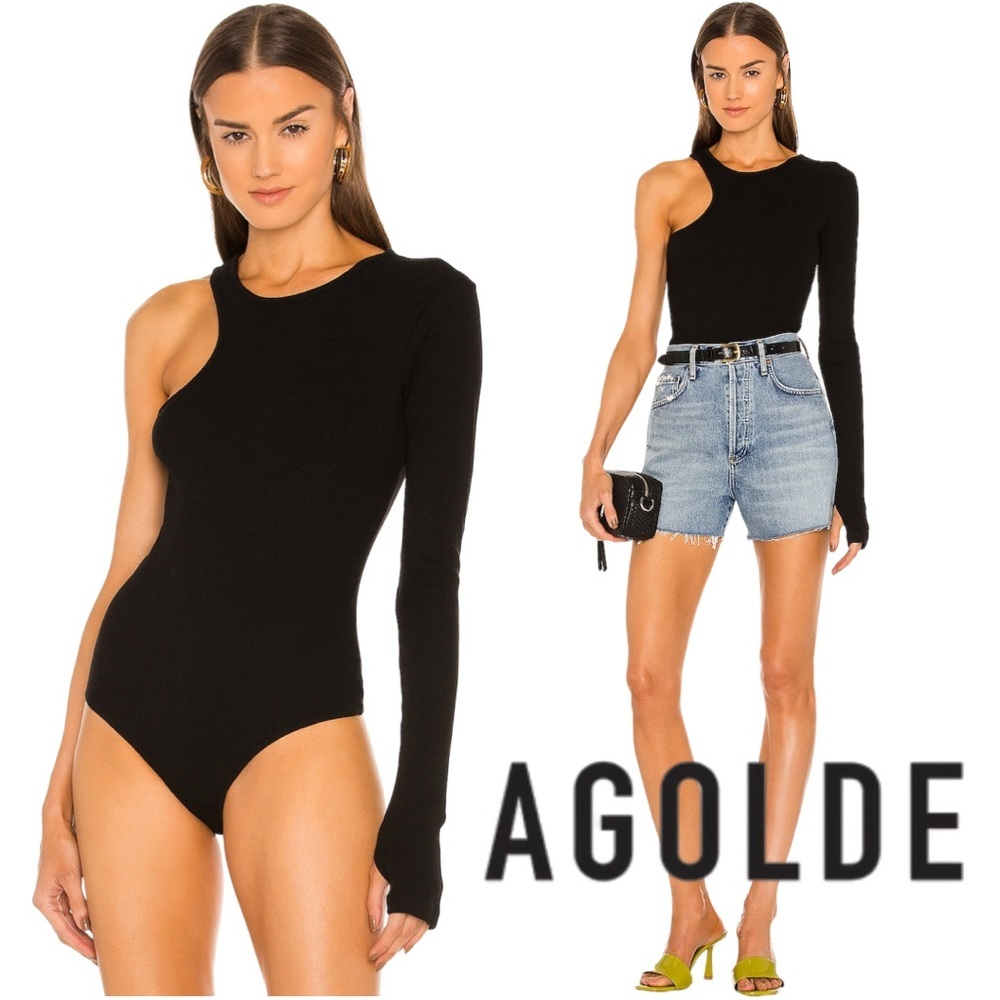 AGOLDE Black One-Shoulder Long Sleeve Bodysuit
